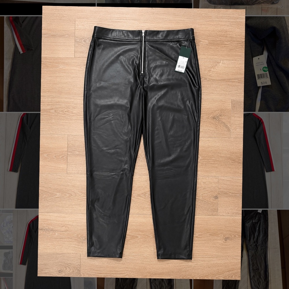 NWT Women's Black Faux Leather Pants XL – High Waist Zip Front Leggings
